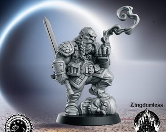 DnD Male Dwarf Pipe Smoker Mini | Tabletop RPG Miniature | D&D Figurines | Pathfinder Fantasy Gaming | RN Estudio | Dwarven Monster Hunter