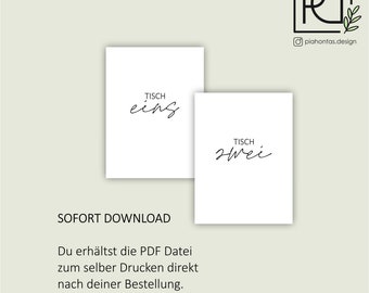 Hochzeit Tischnummern 1-12 in A6 | PDF Download zum selber Drucken