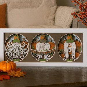 Fall Pumpkin Patch Gnome Trio 3D Shadowbox