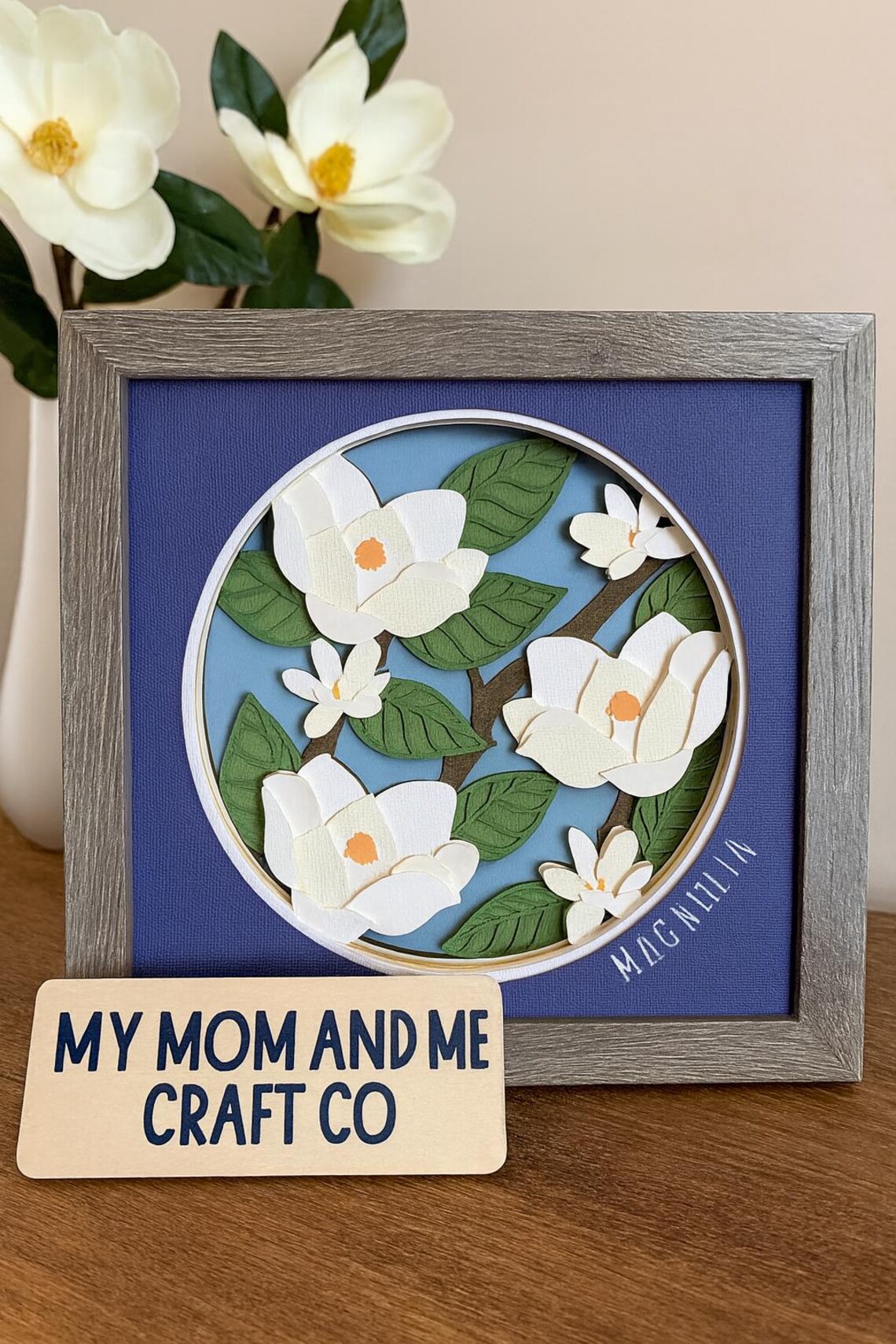 Mary Magnolia with Miraculous Medal 6x6 in Shadowbox