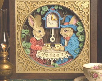 Bunny Tea Party 9x9 Shadowbox