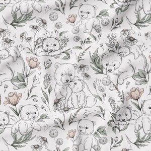 Double gauze fabric digital printed, lightweight fabric, muslin fabric, Baby Muslin Crinkle, Animal pattern, Sketchy Bear color pattern