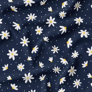 Tessuto PUL riciclato, tessuto per pannolini di stoffa, motivo Margherite blu navy. Modello esclusivo.