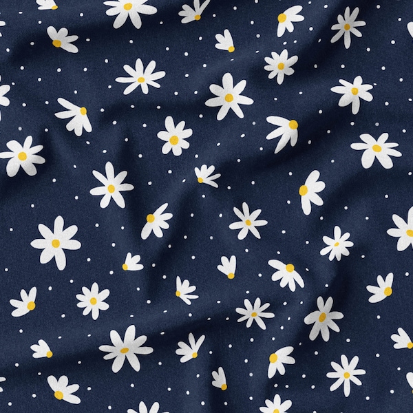 Recycled PUL Fabric, cloth diaper fabric, Daisies navy blue pattern. Exclusive pattern.