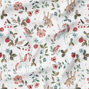 Softshell fabric, delicate elegant Strawberry Fairies nursery pattern for children and adults