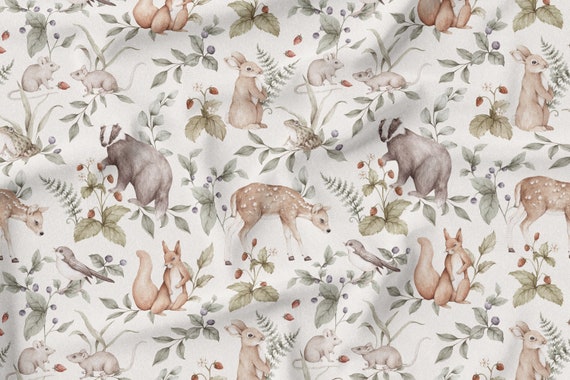Recycled PUL+ fabric, cloth diaper fabric, Fairytale Forest ecru, Exclusive pattern. Made in Poland.