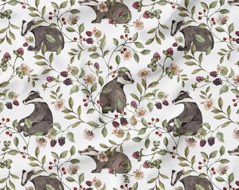 French terry cotton premium fabric, Badgers Cotton Fabric, Animal Modern Nursery, Baby Sewing Fabric, Stretch knit fabric