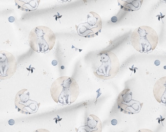 Wolves Premium Cotton Fabric, Retro Animal Modern Nursery, Premium Digital Print Cotton, 50 cm