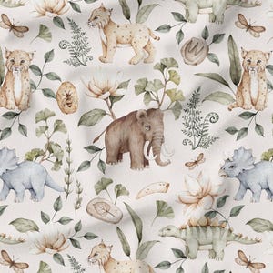 Tejido de poliéster impermeable, Color prehistórico, Patrón exclusivo. Animales lindos.