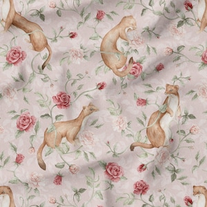Tessuto PUL+ riciclato, tessuto per pannolini di stoffa, rosa Weasels. Asilo nido, modello esclusivo. Animali carini. Zrobione w Polsce.
