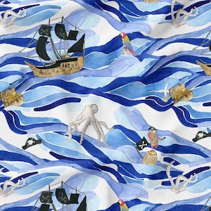 Softshell fabric, delicate elegant Pirates nursery flower pattern for children and adults