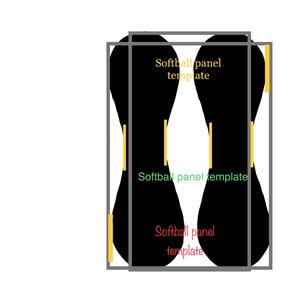 May include: A black and white illustration of a softball field with the text "Softball panel template" repeated three times.