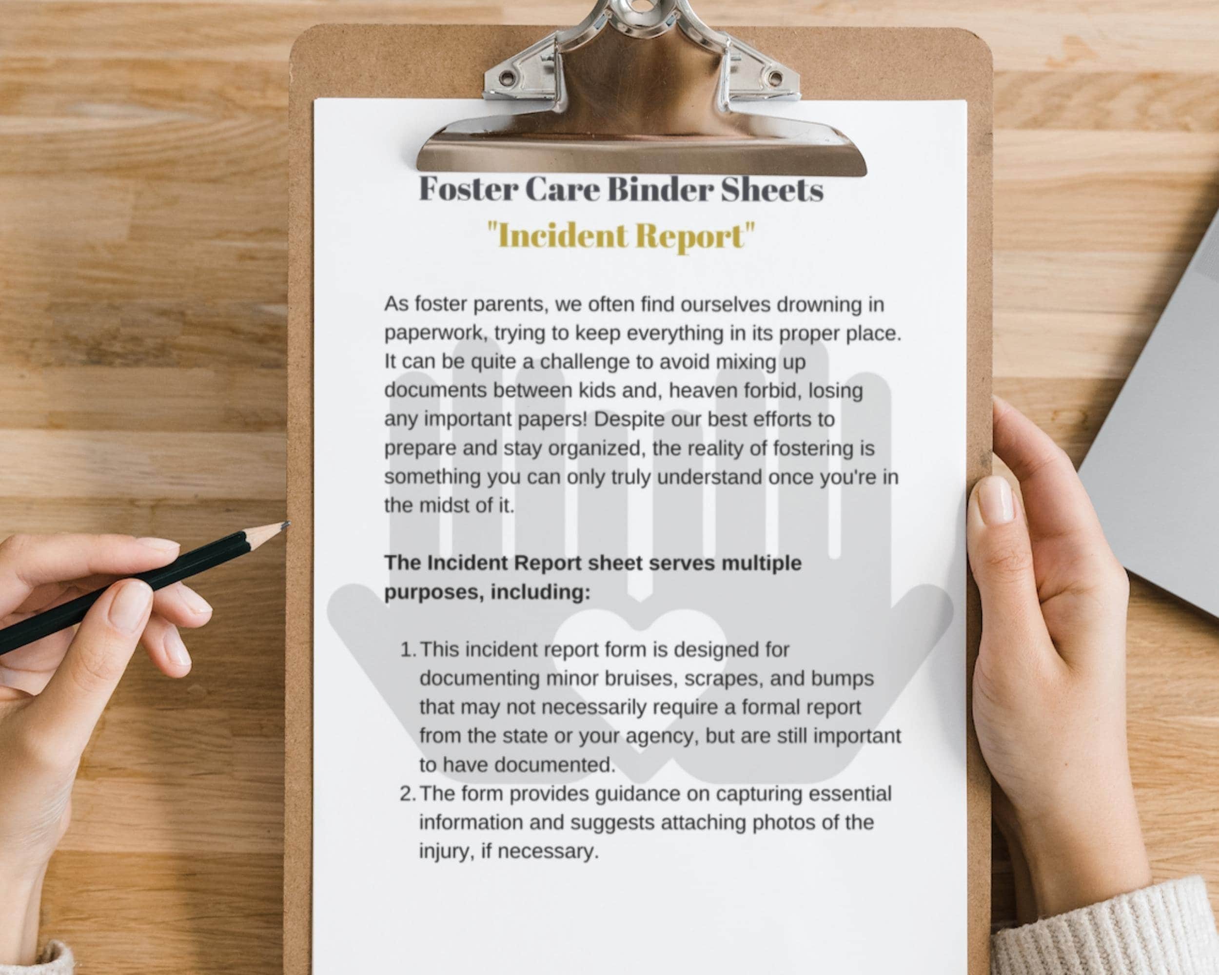 Printable Foster Care Incident Report Binder Template for New Foster