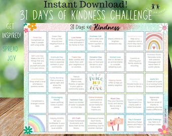 Kindness Challenge Calendar: 31 Days of Gratitude (PDF Download)