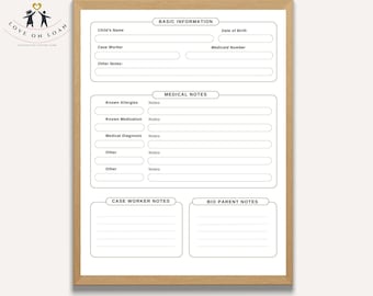 Modello di raccoglitore per l'affidamento: informazioni sul bambino stampabili (download digitale)