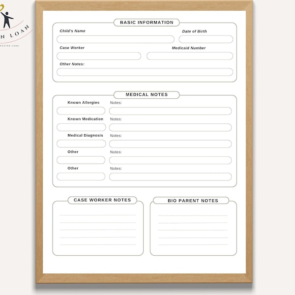 Printable Foster Care Basic Info binder template for new Foster Parents | Child Information Customizable DIY Instant Download 8.5x11 Inch