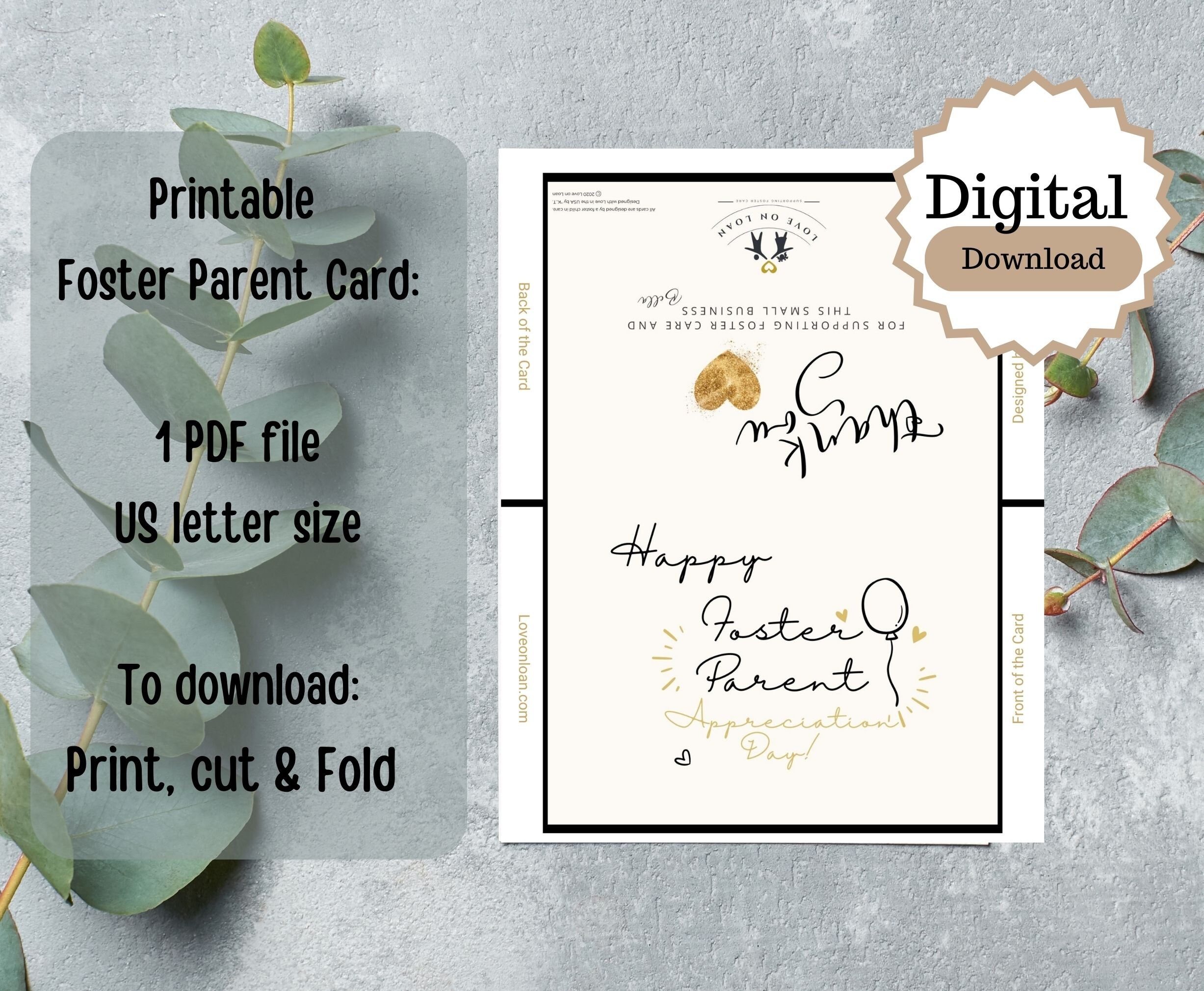 Printable Foster Parent Greeting Card Instant Download 7x5 Inch Cards ...