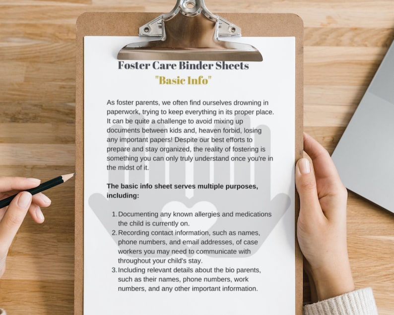 Printable Foster Care Basic Info Binder Template for New Foster Parents ...