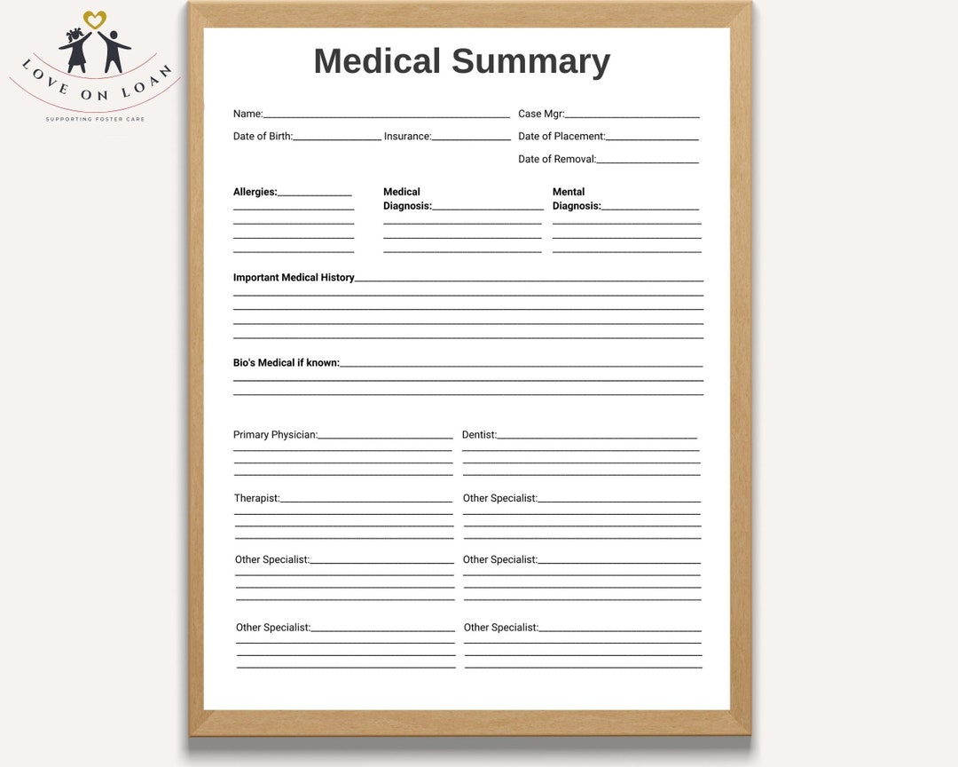Printable Foster Care Medical Summary Binder Template for New Foster Parents | Information Customizable DIY Instant Download 8.5x11 Inch - Etsy printable-foster-care-medical-summary-binder-template-for-new-foster-parents-information-customizable-diy-instant-download-8-5x11-inch-etsy