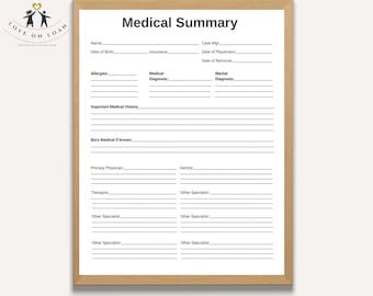 Modello di riepilogo medico per l'affidamento: raccoglitore stampabile personalizzabile (download digitale)
