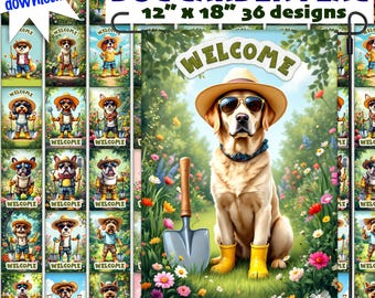 Dog garden flag sublimation digital download bundle Welcome garden flag png collection Funny dog sublimation Garden decoration