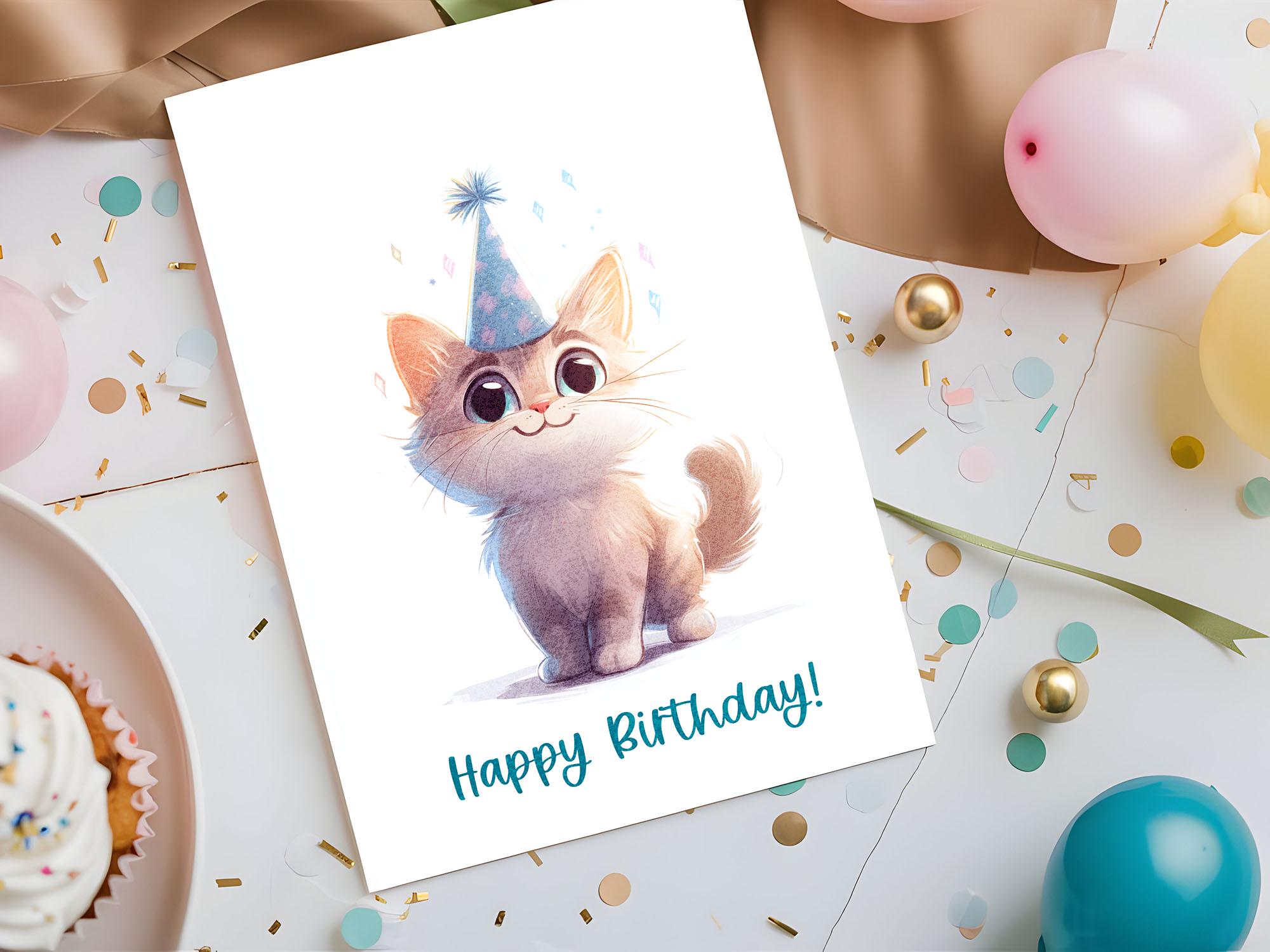 4 Cat Birthday Card Template Kids Birthday Card DIGITAL DOWNLOAD Print ...