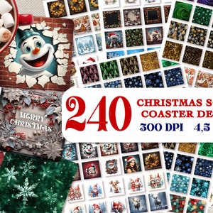 Christmas Square Coasters PNG Sublimation Bundle / 240 Square Designs / Bundle Download / Christmas animal PNG / winter Coasters