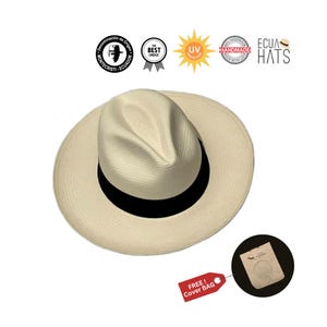 Äkta unik handgjord Ecuador Montecristi "Panamahatt" Typ Fedora Modell BRISA UV-skydd Unisex Toquilla Straw.. Medelfin KVALITET!!