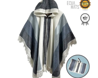 Various Colors, Button-Up BABY ALPACA Wool Cape Poncho, Wrap Shawl, COAT w/Hood Unisex - 100% Handmade in Ecuador,