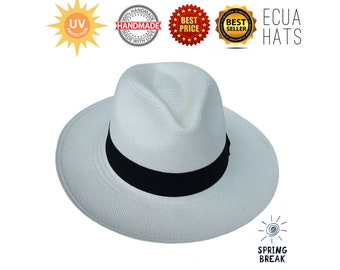 Genuine Ecuador Montecristi " Panama Hat " style Fedora Protection UV Handmade Paja Toquilla Unisex