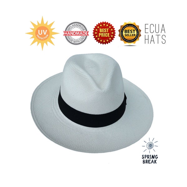 Genuine Ecuador Montecristi " Panama Hat " style Fedora Protection UV Handmade Paja Toquilla Unisex