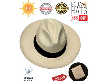 Genuino unico fatto a mano Ecuador Montecristi "Cappello Panama" Tipo Fedora Modello BRISA Protezione UV Unisex Paglia Toquilla.. QUALITÀ medio-fine!!