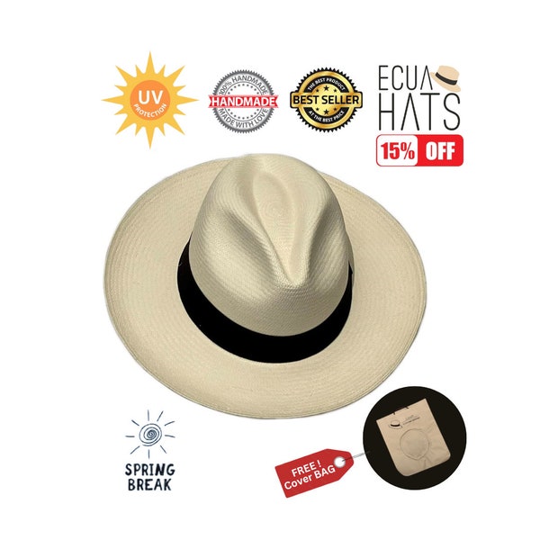 Véritable chapeau de Panama Montecristi fait main, type Fedora, modèle BRISA, protection UV, paille Toquilla unisexe... QUALITÉ mi-fine !