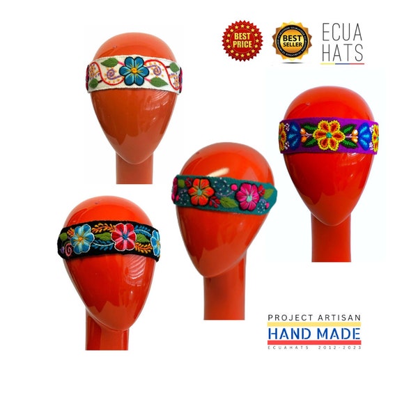 Hand-embroidered Wool Headbands with elastic band made in Ecuador
