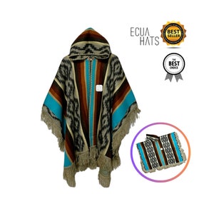 100% Handmade in Ecuador, Button-Up BABY ALPACA Wool Cape Poncho Wrap Shawl COAT with Hood