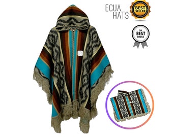 100% Handmade in Ecuador, Button-Up BABY ALPACA Wool Cape Poncho Wrap Shawl COAT with Hood