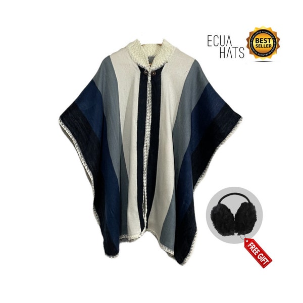 100% Handarbeit in Ecuador, Button-Up BABY ALPACA Wolle Cape Poncho Wrap Schal MANTEL