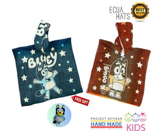 Bluey Bingo Poncho for children with Hood, Beautiful Design, Warm, Winter includes Surprise Gift.