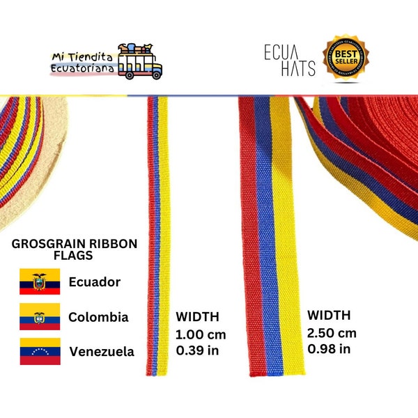 Ecuador Colombia Venezuela Flag Grosgrain Ribbon. Craft Supply, Ornaments, Crafts, Souvenirs, Gifts, Flags, Independence Day