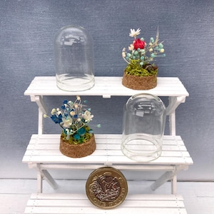 Dollhouse Miniature Toadstools and Flowers Glass Dome - Terrarium Bell Jar