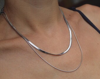 Layered Necklace, Waterproof Silver or Gold PVD Plated