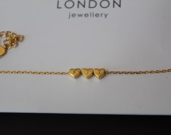 Braccialetti Donna Con Iniziale A Cuore – Placcati Oro 14K, Set Di 2, Catena E Perlina, Regolabili 16,5+3,8 Cm
