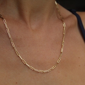 Gold Paperclip Chain Necklace: 14K Plated Sterling Silver, Layering Jewelry