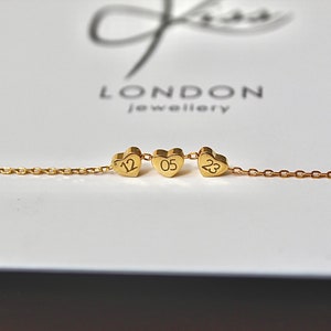 Personalised Gold Plated Bracelet, Bridesmaid Gift, Costume Jewellery, Heart Bracelet, Graduation Gift, Special Dates, Memorial Bracelet