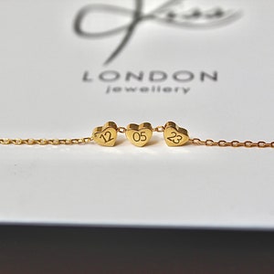 Personalised 14k Gold Plated Bracelet, Bridesmaid Gift, Costume Jewellery, Heart Bracelet, Graduation Gift, Special Dates, Memorial Bracelet