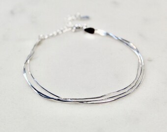 925 Sterling Silver Gift Wrapped layered Bracelet - Delicate Bracelet, Genuine 925 Silver, Adjustable - Kiss London