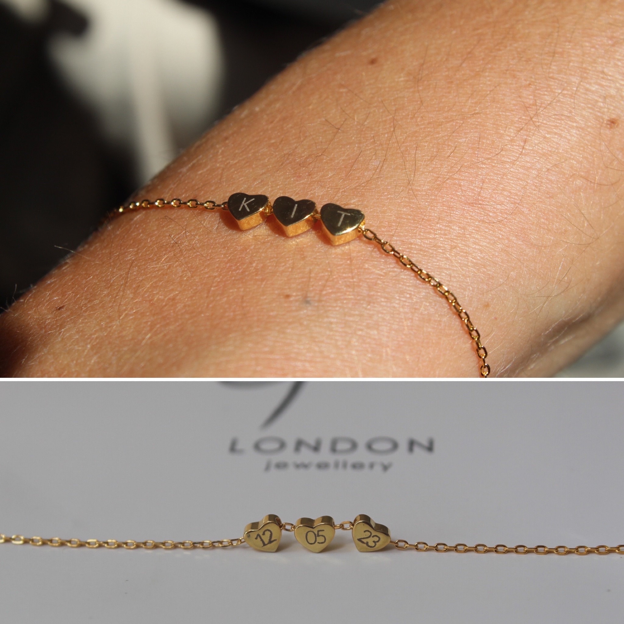Braccialetti con iniziali in oro 14K, regalo personalizzato