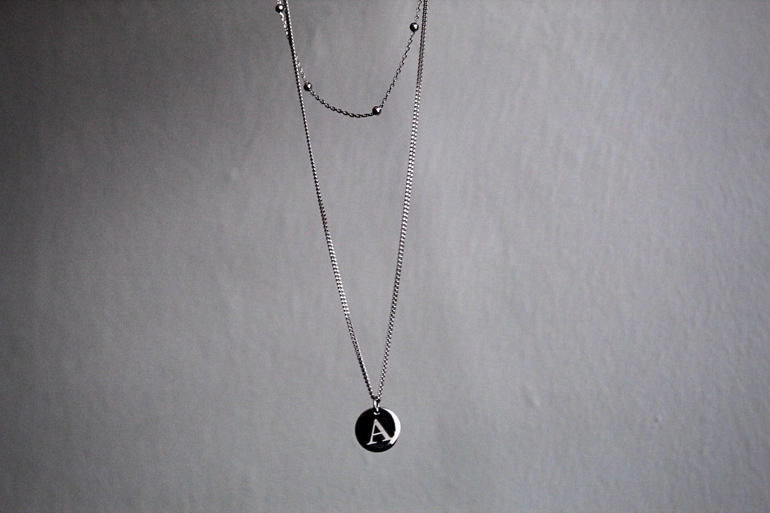 Personalised Sterling Silver Layered Necklace, Initial Disc Pendant ...