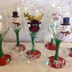 Handpainted and glittered Christmas Wine Glasses