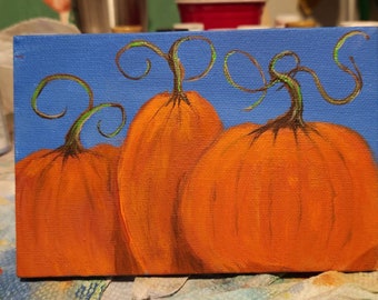 Pumpkin paintings,  Miniature, small paintings, seasonal, autumn, pumpkins, acrylic paintings, holiday, gift